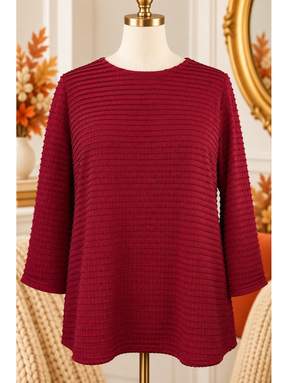 Eden Society Red Textured Bell Sleeve Blouse Women XL Lined Back Zip Stitch Fix